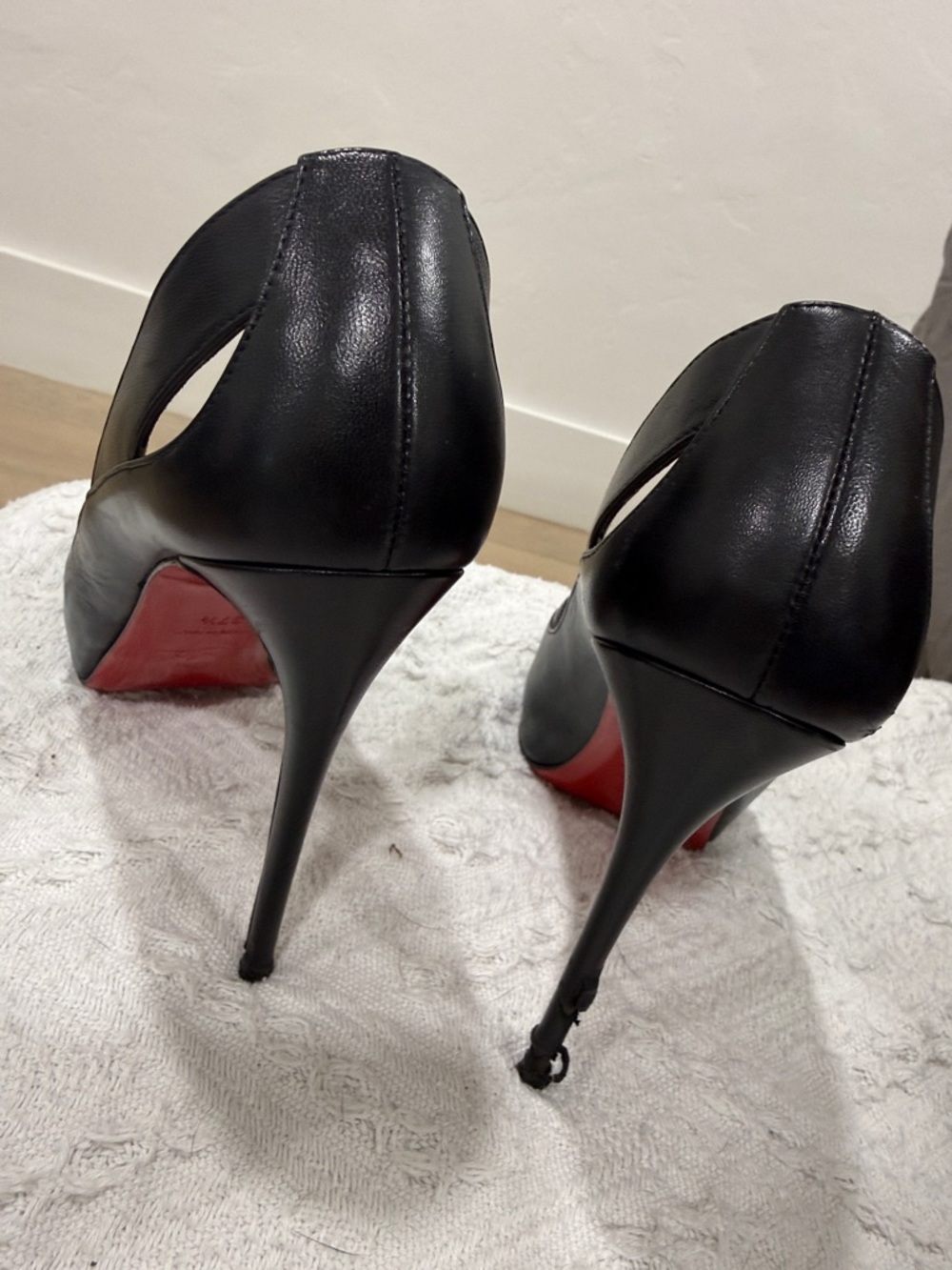 Christian Louboutin Academia Black Leather Peep-Toe Stiletto with Red Sole 37.5 - Picture 5 of 11